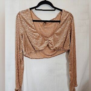 SKIMS logo size 2X super crop top with gloves in Sienna